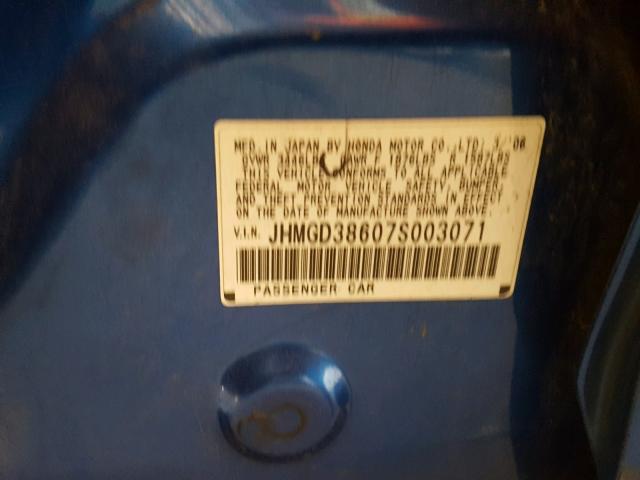 JHMGD38607S003071 - 2007 HONDA FIT S 蓝色 照片 10