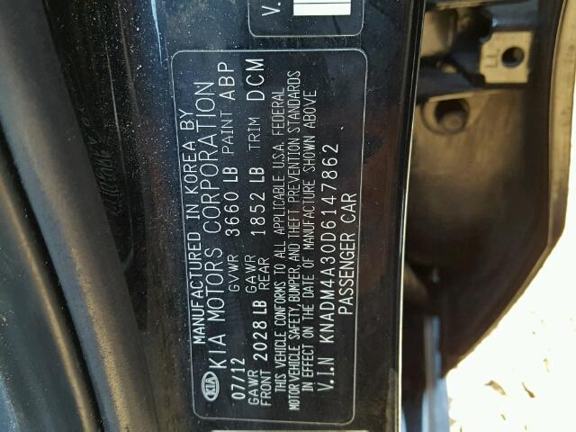 KNADM4A30D6147862 - 2013 KIA RIO LX BLACK photo 10