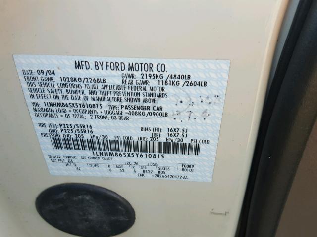 1LNHM86SX5Y610815 - 2005 LINCOLN LS 奶油色 照片 10