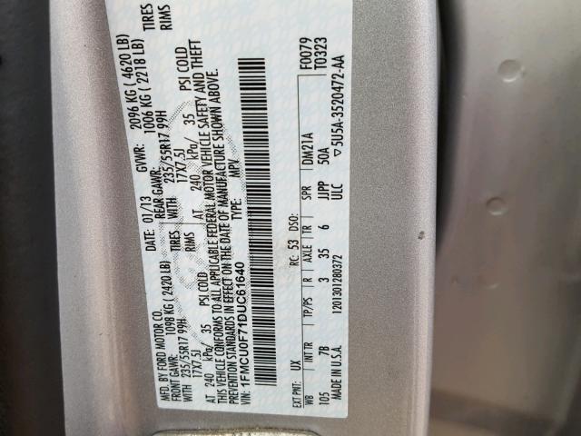 1FMCU0F71DUC61640 - 2013 FORD ESCAPE S GRAY photo 10