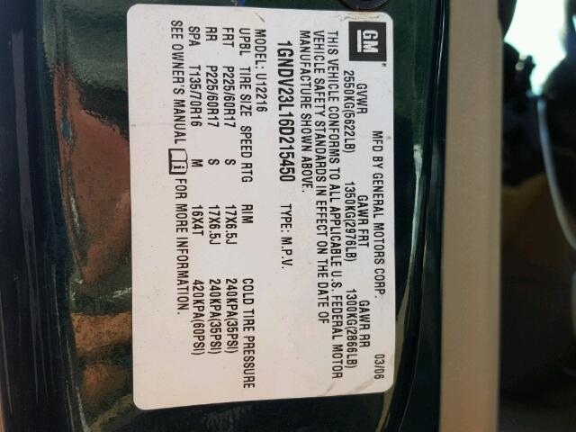 1GNDV23L16D215450 - 2006 CHEVROLET UPLANDER L GREEN photo 10