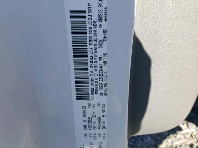 1D7HA18218S637447 - 2008 DODGE RAM 1500 S WHITE photo 10