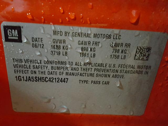 1G1JA5SH5C4212447 - 2012 CHEVROLET SONIC LS 橙色 照片 10