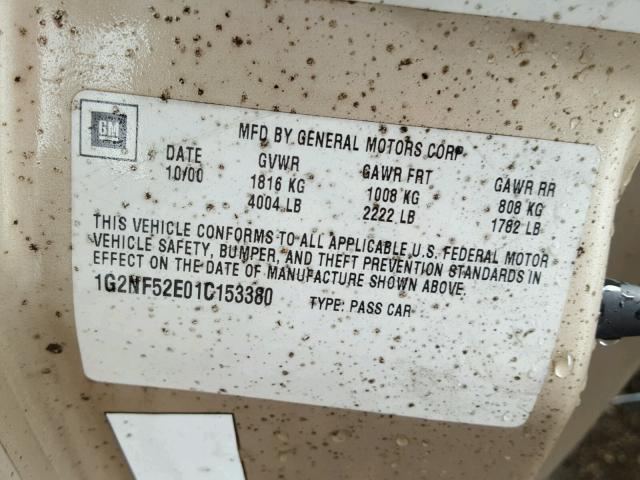 1G2NF52E01C153380 - 2001 PONTIAC GRAND AM S 金色 照片 10