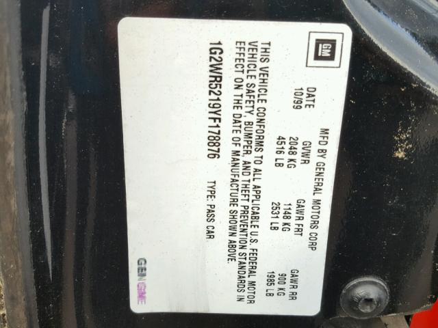 1G2WR5219YF178876 - 2000 PONTIAC GRAND PRIX BLACK photo 10