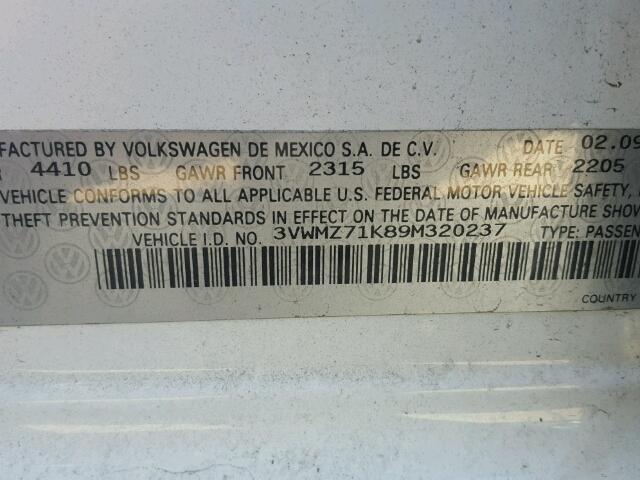 3VWMZ71K89M320237 - 2009 VOLKSWAGEN JETTA S Ağ foto 10