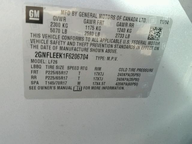 2GNFLEEK1F6206704 - 2015 CHEVROLET EQUINOX LS SILVER photo 10