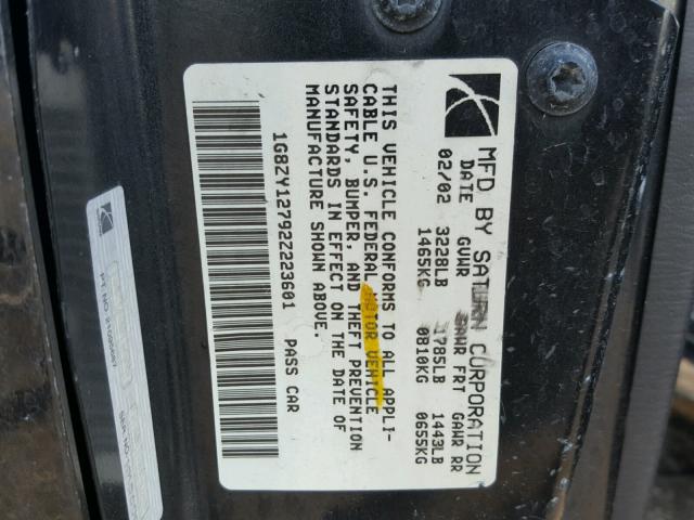 1G8ZY12792Z223601 - 2002 SATURN SC2 BLACK photo 10