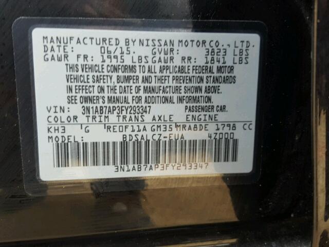 3N1AB7AP3FY293347 - 2015 NISSAN SENTRA S BLACK photo 10