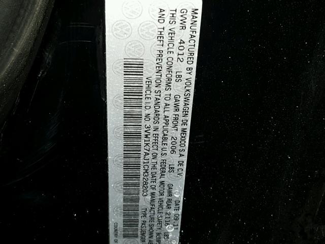 3VW1K7AJ1CM328203 - 2012 VOLKSWAGEN JETTA BASE BLACK photo 10