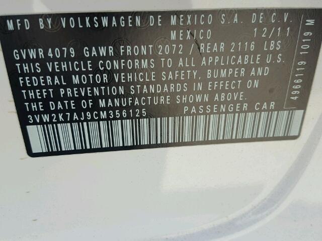 3VW2K7AJ9CM356125 - 2012 VOLKSWAGEN JETTA BASE Սպիտակ լուսանկար 10