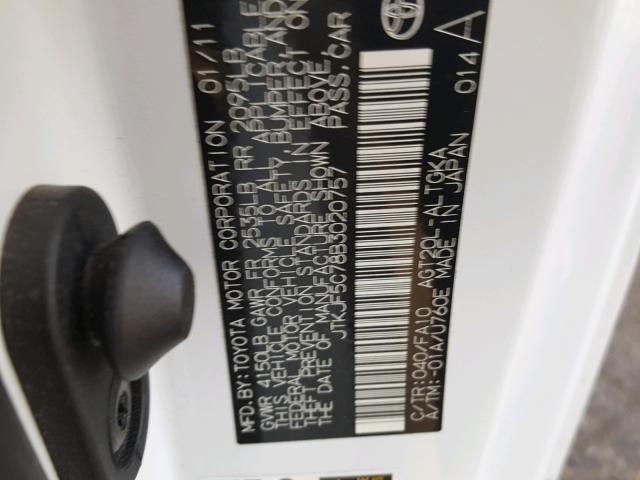 JTKJF5C78B3020757 - 2011 TOYOTA SCION TC 白色 照片 10