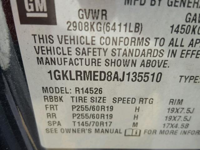 1GKLRMED8AJ135510 - 2010 GMC ACADIA SLT 黑色 照片 10