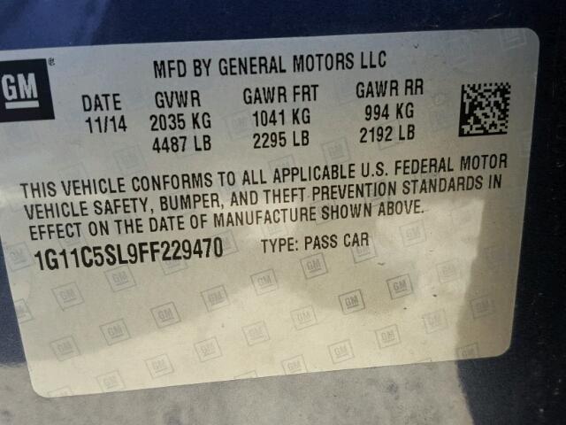 1G11C5SL9FF229470 - 2015 CHEVROLET MALIBU 1LT 蓝色 照片 10