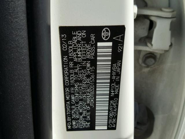 JTDKDTB32D1536115 - 2013 TOYOTA PRIUS C WHITE photo 10