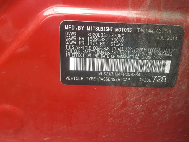 ML32A3HJ4FH008264 - 2015 MITSUBISHI MIRAGE DE RED photo 10