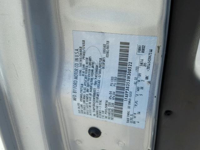 1FAFP38353W308522 - 2003 FORD FOCUS ZTS SILVER photo 10