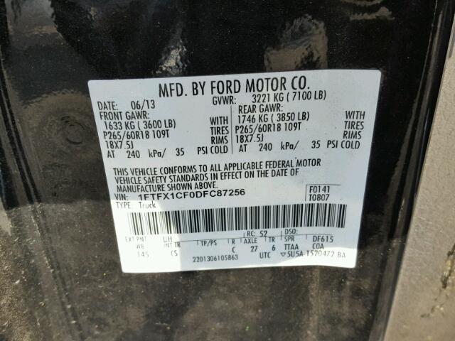 1FTFX1CF0DFC87256 - 2013 FORD F150 SUPER BLACK photo 10