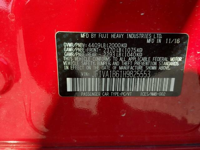 JF1VA1B61H9825553 - 2017 SUBARU WRX RED photo 10