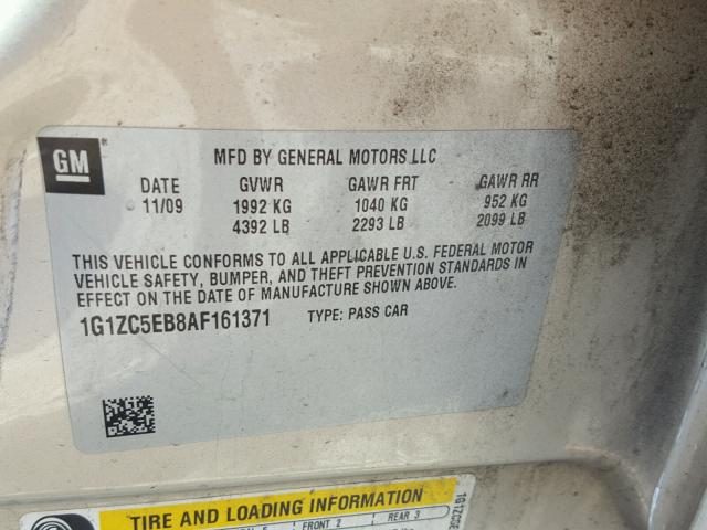 1G1ZC5EB8AF161371 - 2010 CHEVROLET MALIBU 1LT GOLD photo 10