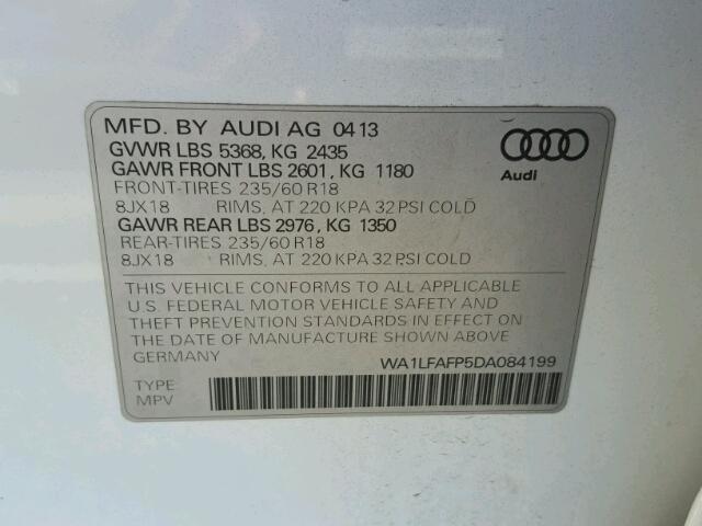 WA1LFAFP5DA084199 - 2013 AUDI Q5 PREMIUM WHITE photo 10