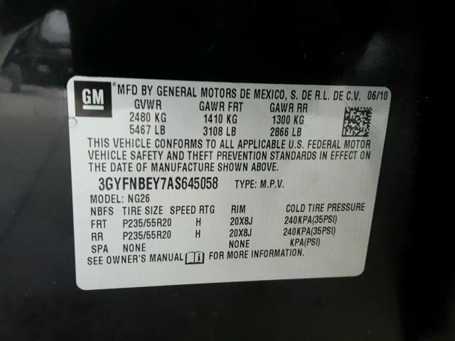 3GYFNBEY7AS645058 - 2010 CADILLAC SRX PERFOR 黑色 照片 10