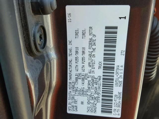 5TFRY5F1XHX217460 - 2017 TOYOTA TUNDRA DOU GRAY photo 10