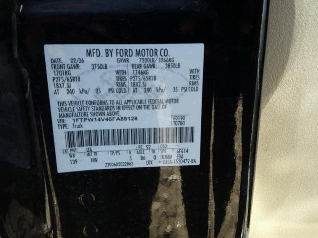 1FTPW14V46FA88128 - 2006 FORD F150 SUPER BLACK photo 10