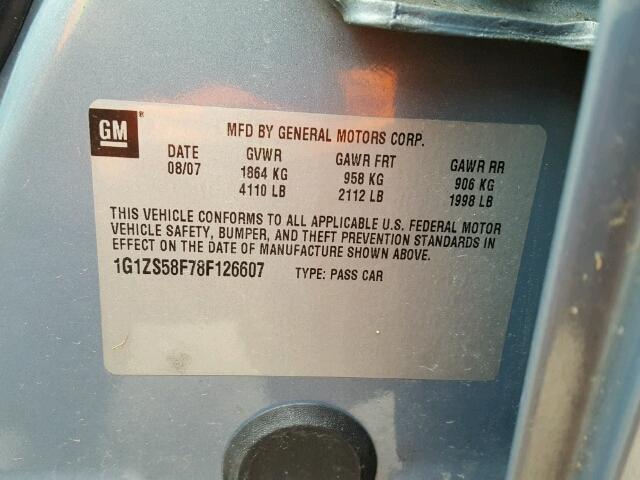 1G1ZS58F78F126607 - 2008 CHEVROLET MALIBU LS Көк фото 10