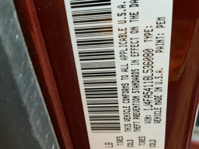 1J4FA54118L536080 - 2008 JEEP WRANGLER S Կարմիր լուսանկար 10
