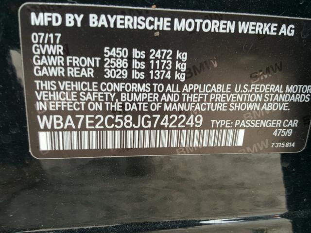 WBA7E2C58JG742249 - 2018 BMW 740 I BLACK photo 10