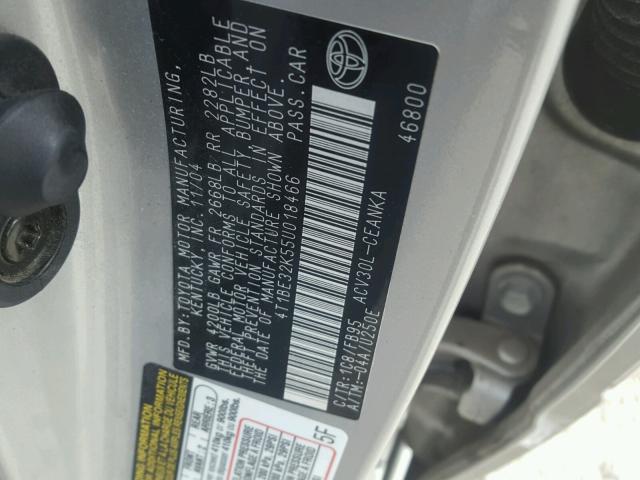 4T1BE32K55U018466 - 2005 TOYOTA CAMRY LE SILVER photo 10