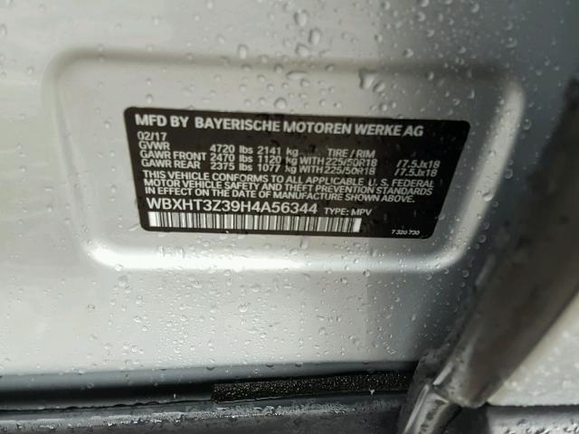 WBXHT3Z39H4A56344 - 2017 BMW X1 XDRIVE2 SILVER photo 10