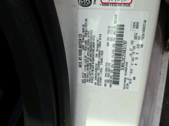 3LNHL2JC2CR831787 - 2012 LINCOLN MKZ თეთრი ფოტო 10