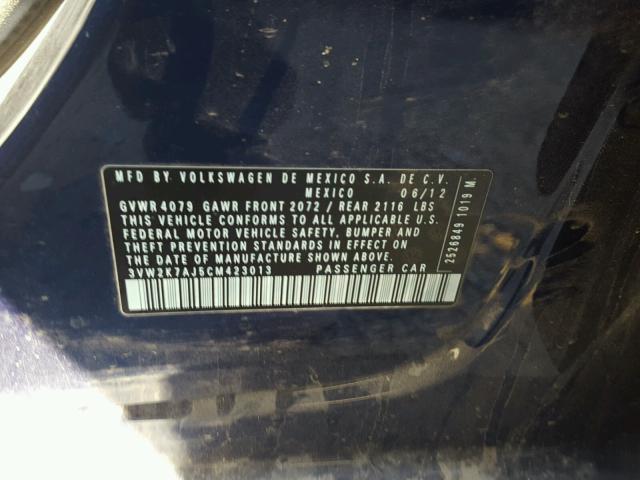 3VW2K7AJ5CM423013 - 2012 VOLKSWAGEN JETTA BASE 蓝色 照片 10