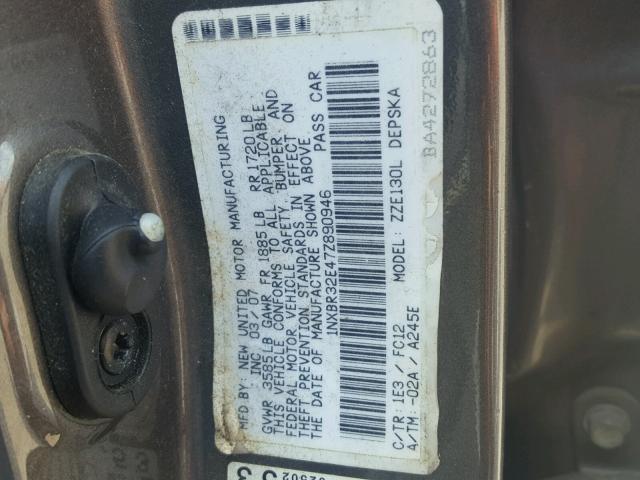 1NXBR32E47Z890946 - 2007 TOYOTA COROLLA GRAY photo 10