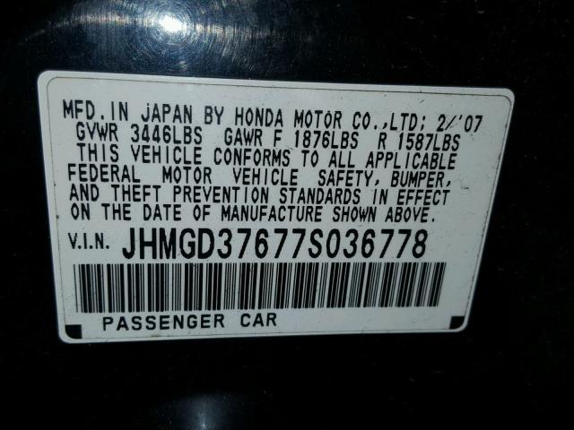 JHMGD37677S036778 - 2007 HONDA FIT S 黑色 照片 10