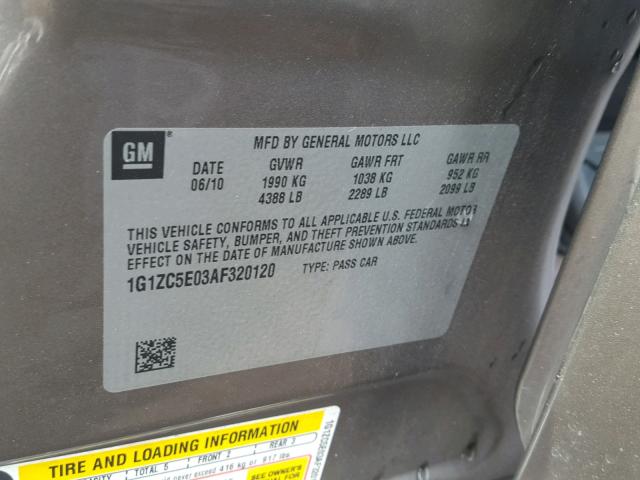 1G1ZC5E03AF320120 - 2010 CHEVROLET MALIBU 1LT ნაცრისფერი ფოტო 10