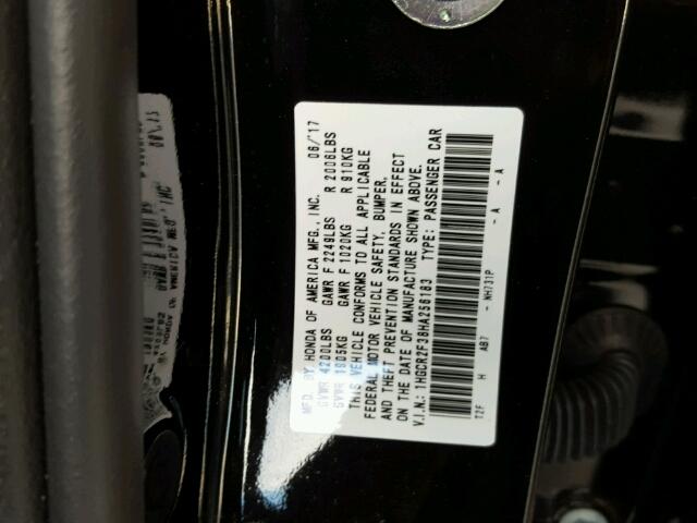 1HGCR2F38HA256183 - 2017 HONDA ACCORD LX BLACK photo 10