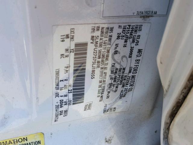 5LMFU27575LJ18055 - 2005 LINCOLN NAVIGATOR Beyaz fotoğraf 10