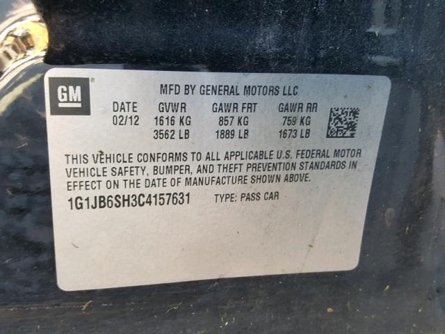 1G1JB6SH3C4157631 - 2012 CHEVROLET SONIC LS 黑色 照片 10