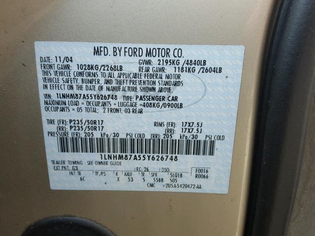 1LNHM87A55Y626748 - 2005 LINCOLN LS 金色 照片 10