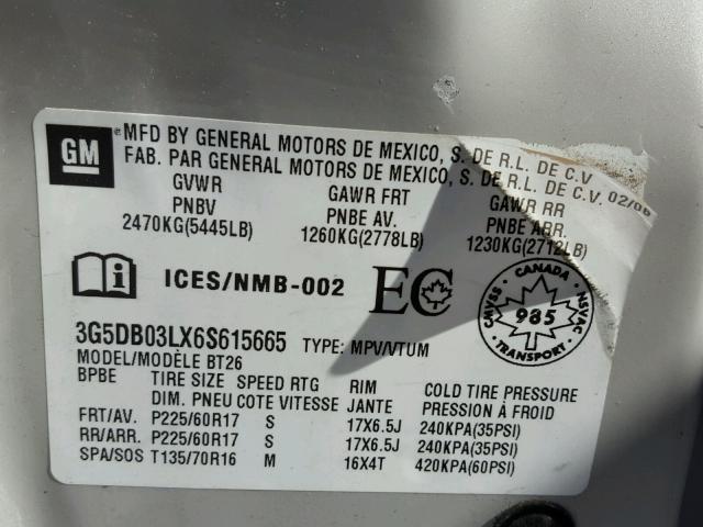 3G5DB03LX6S615665 - 2006 BUICK RENDEZVOUS CREAM photo 10