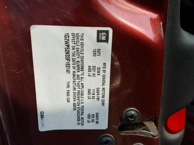 1G2WP52K93F163141 - 2003 PONTIAC GRAND PRIX BURGUNDY photo 10