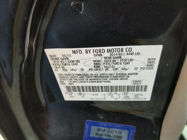 1FMCU0D7XBKB97688 - 2011 FORD ESCAPE XLT BLACK photo 10