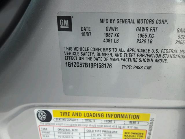 1G1ZG57B18F158176 - 2008 CHEVROLET MALIBU LS SILVER photo 10
