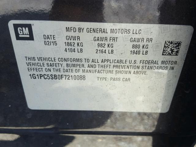 1G1PC5SB0F7210088 - 2015 CHEVROLET CRUZE LT GRAY photo 10