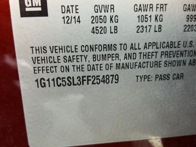 1G11C5SL3FF254879 - 2015 CHEVROLET MALIBU 1LT RED photo 10