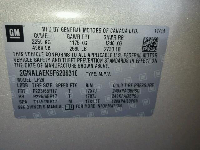 2GNALAEK9F6206310 - 2015 CHEVROLET EQUINOX LS BEIGE photo 10