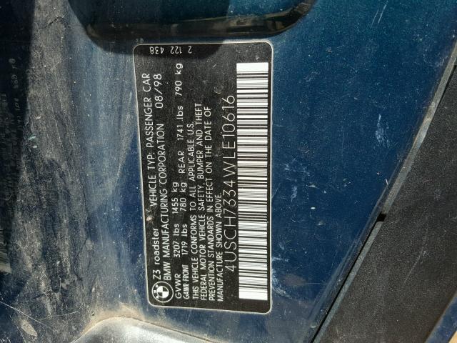 4USCH7334WLE10616 - 1998 BMW Z3 1.9 GREEN photo 10